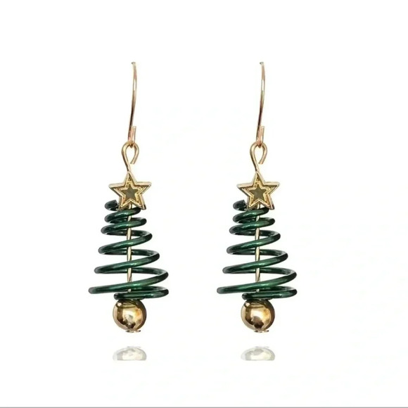 Spiral Christmas Tree Earrings - Picture 2 of 7